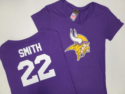 NFL Team Apparel Womens Minnesota Vikings HARRISON SMITH V-Neck Football Shirt PURPLE