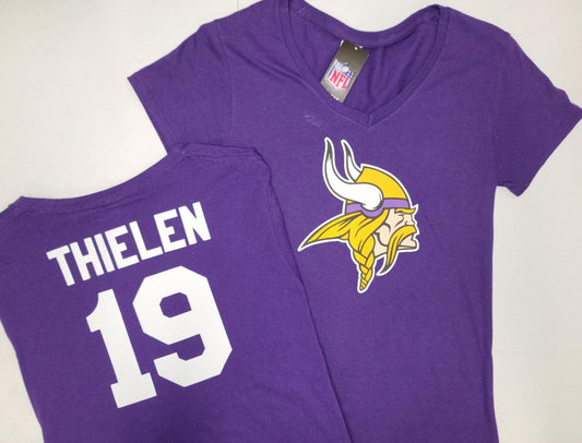 NFL Team Apparel Womens Minnesota Vikings ADAM THIELEN V-Neck Football Shirt PURPLE