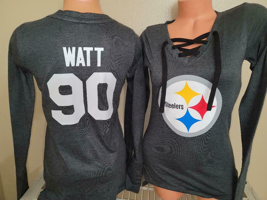Womens Pittsburgh Steelers TJ WATT Football Long Sleeve SHIRT BLACK