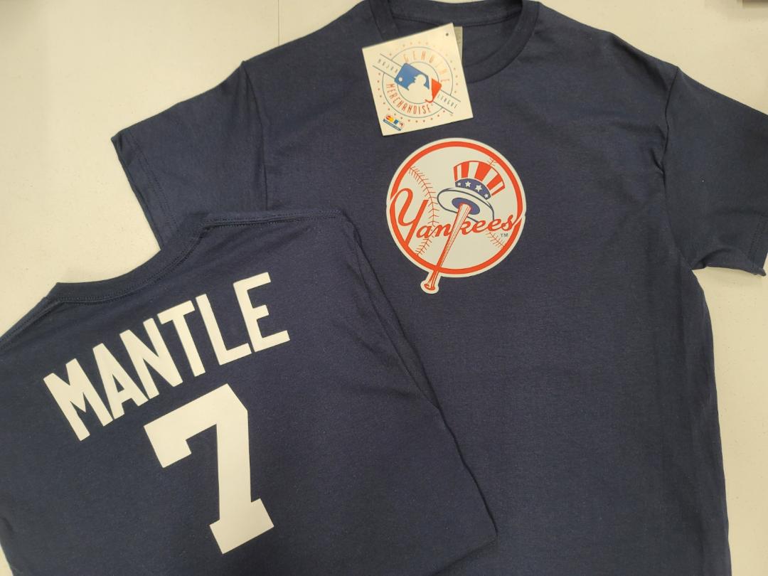 Mens MLB Team Apparel New York Yankees MICKEY MANTLE Baseball Shirt NAVY